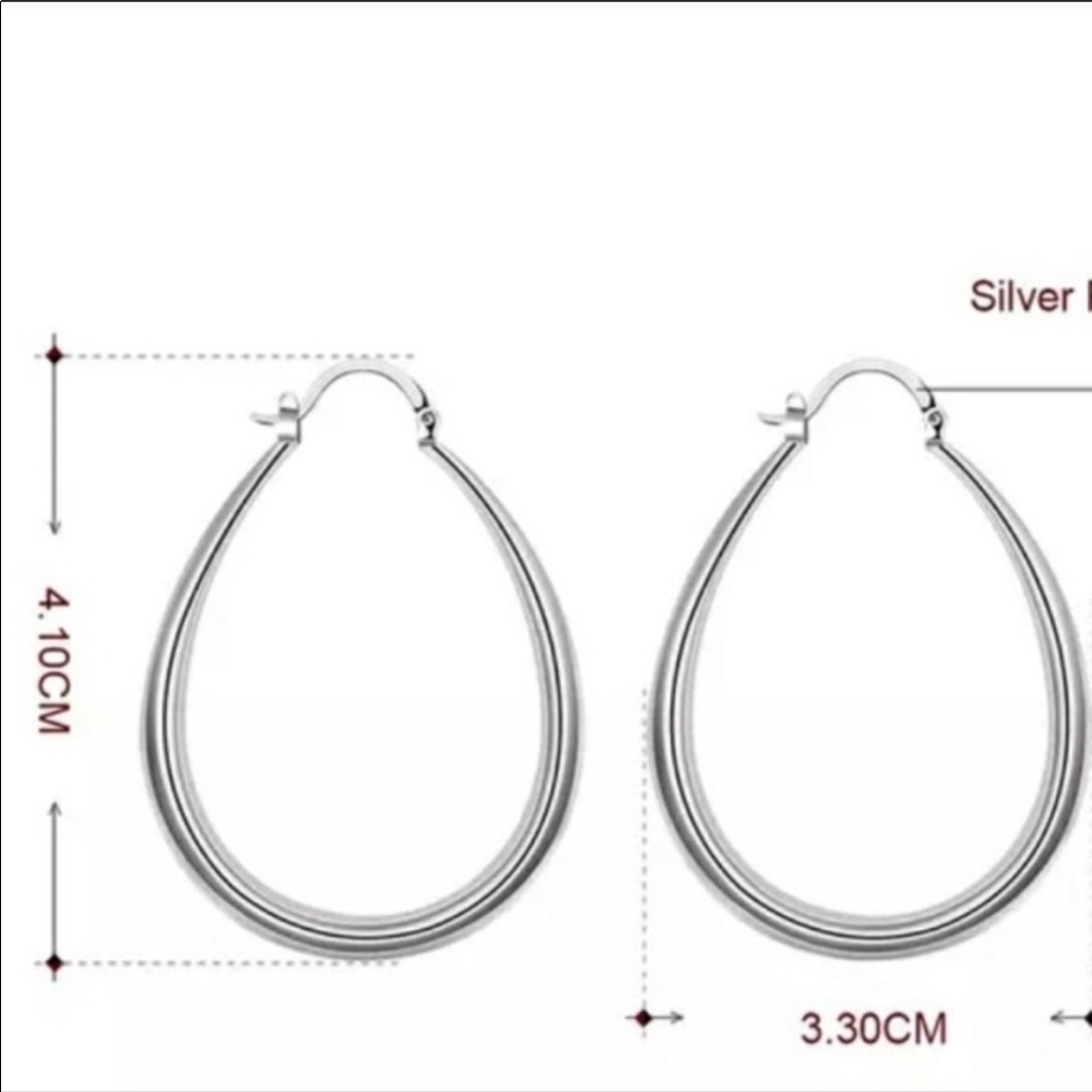 NEW LUXURY 925 Sterling Silver Oval Hoop Earrings - Picture 4 of 4
